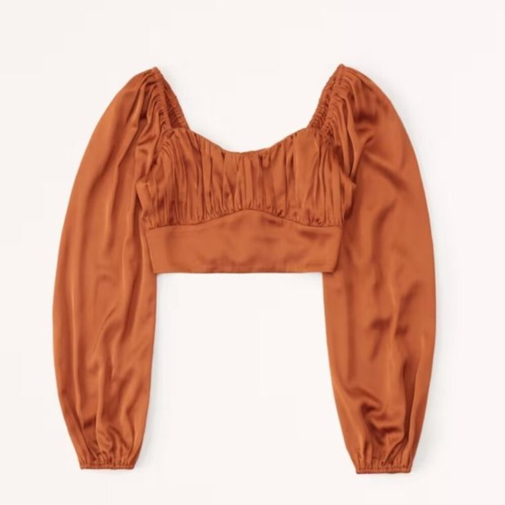 Cropped Long-Sleeve Satin Top-NWOT